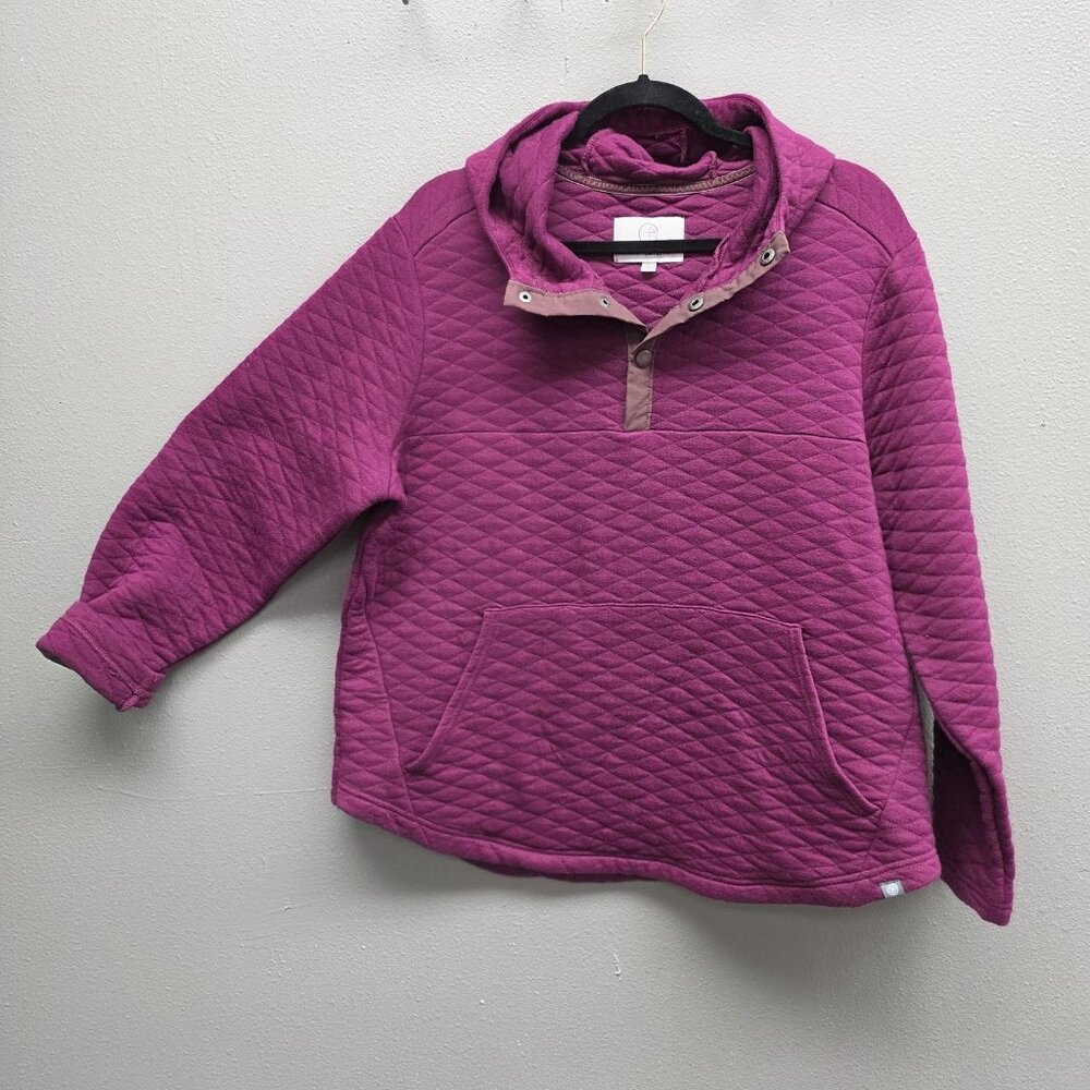 44° North Hoodie Womens XL Purple Quilted Knit Henley Pullover Kangaroo Pocket